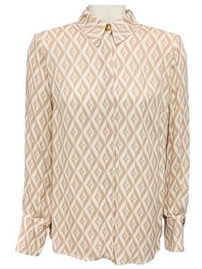 ELISABETTA FRANCHI BEIGE / CREAM DIAMOND PRINT GEORGETTE BLOUSE